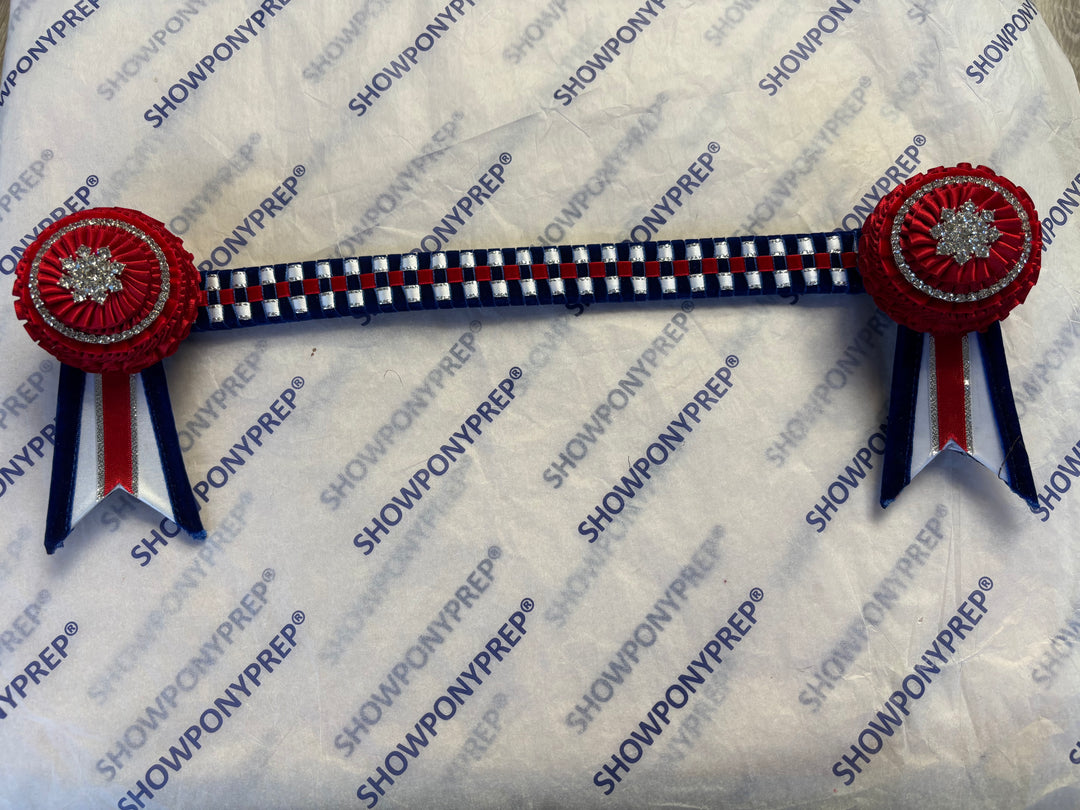 15" Navy, White and Red Browband
