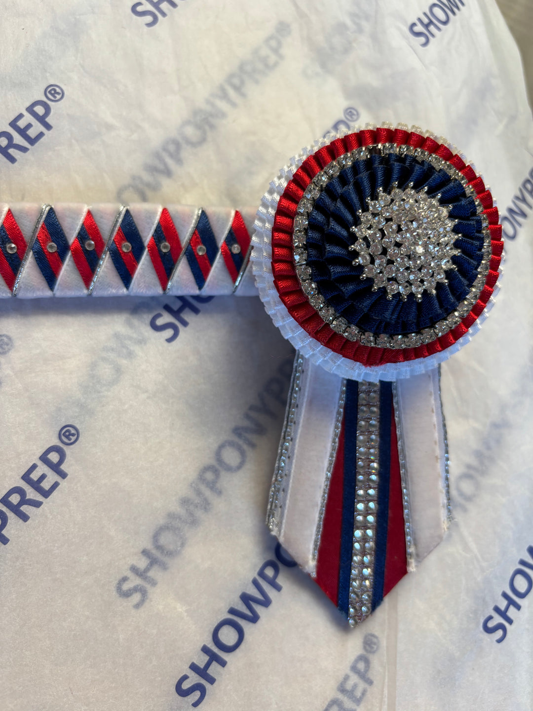 15" White, Red and Navy Browband
