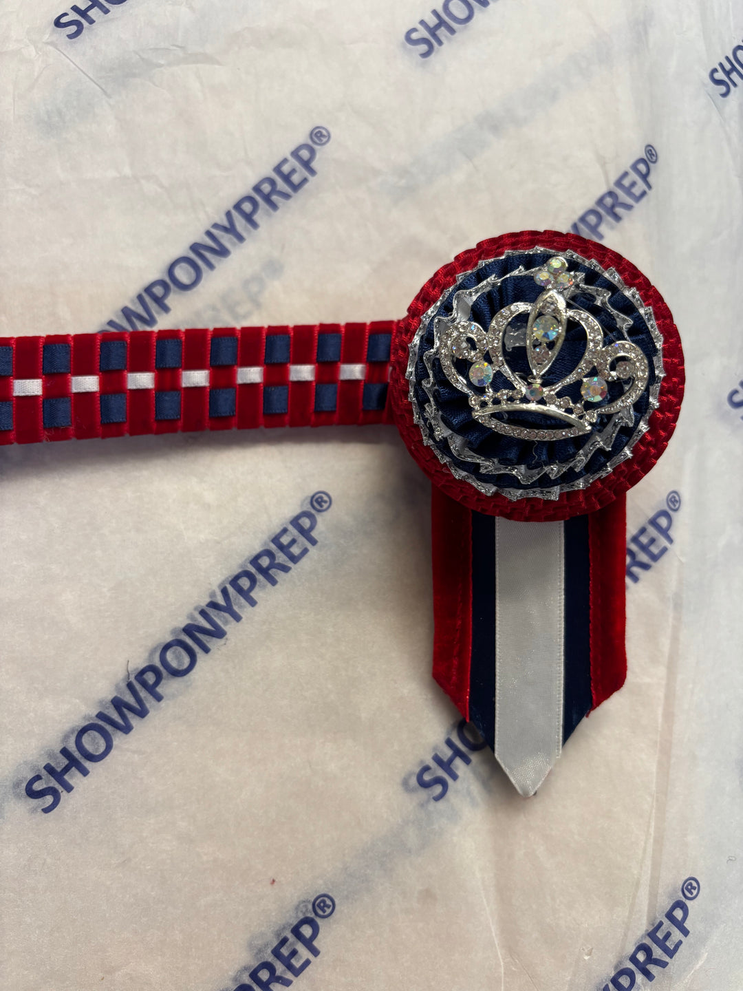 16" Red, Navy and White Crown Browband
