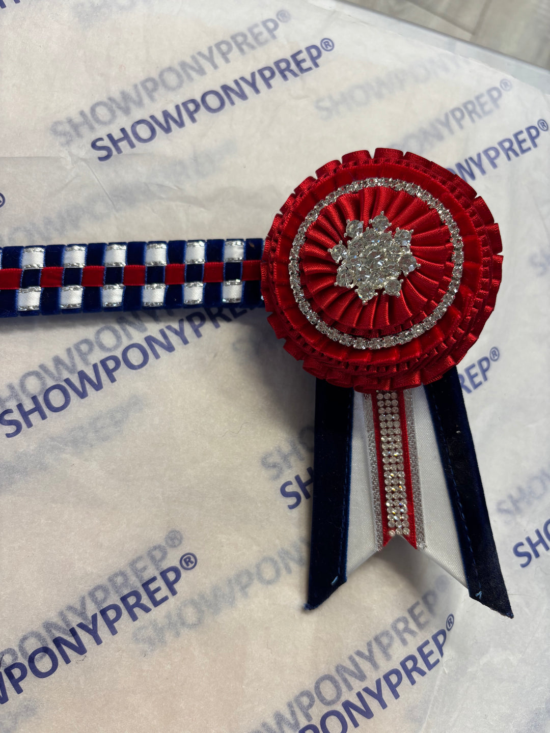 17” Navy and Red Browband with Extra Bling