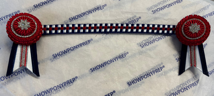 17” Navy and Red Browband with Extra Bling