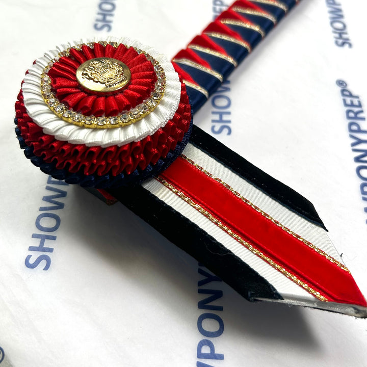 14” Red, Navy, white & gold Browband