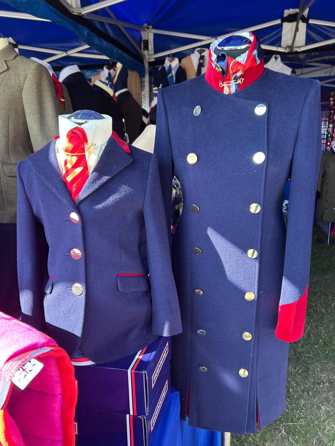 Ladies Wool Navy Dresscoat with Red Velvet Collar