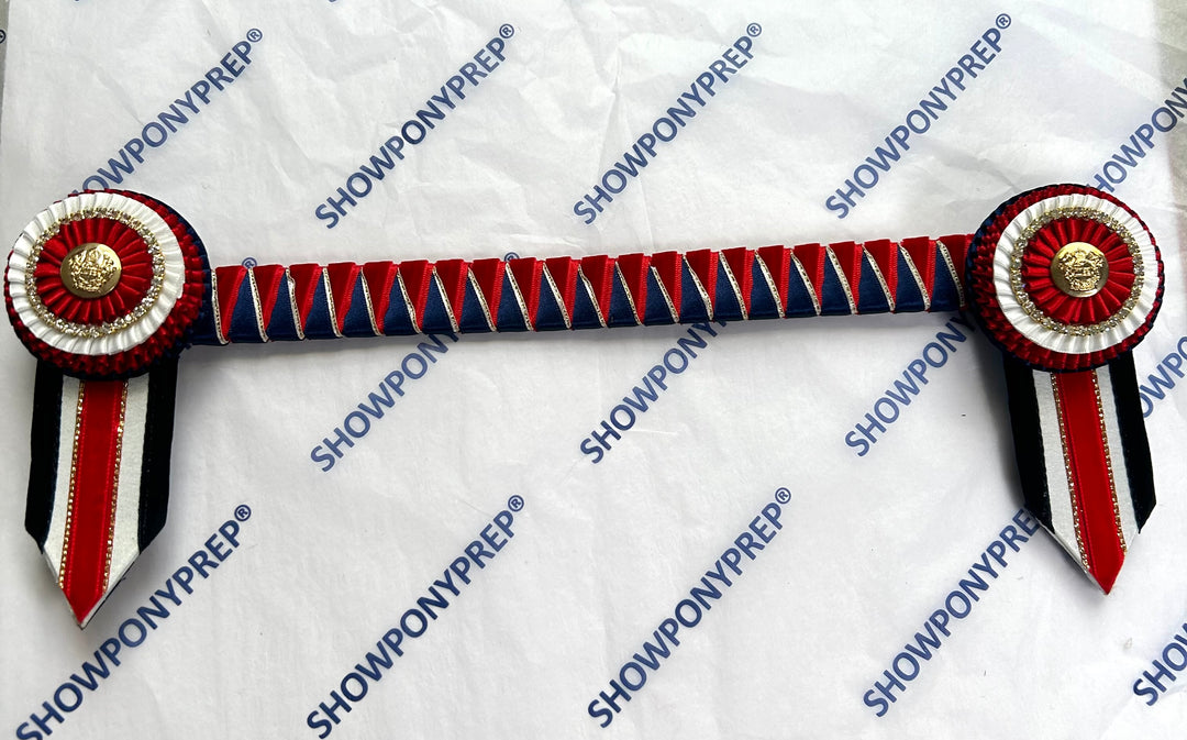 14” Red, Navy, white & gold Browband