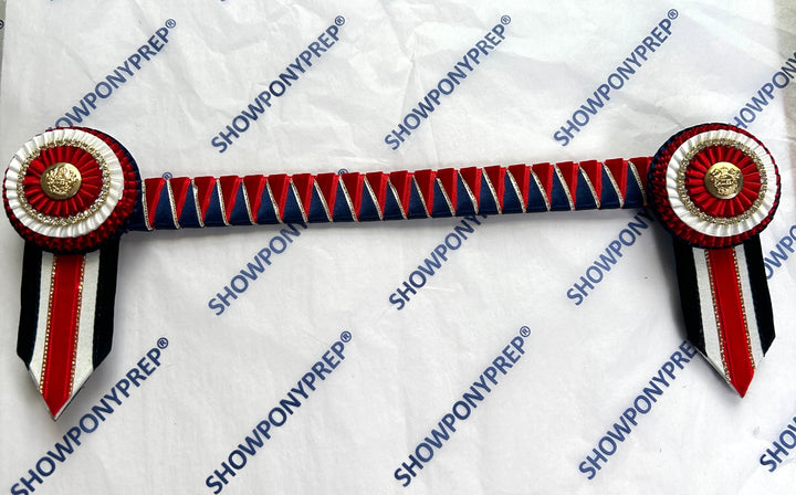 14” Red, Navy, white & gold Browband