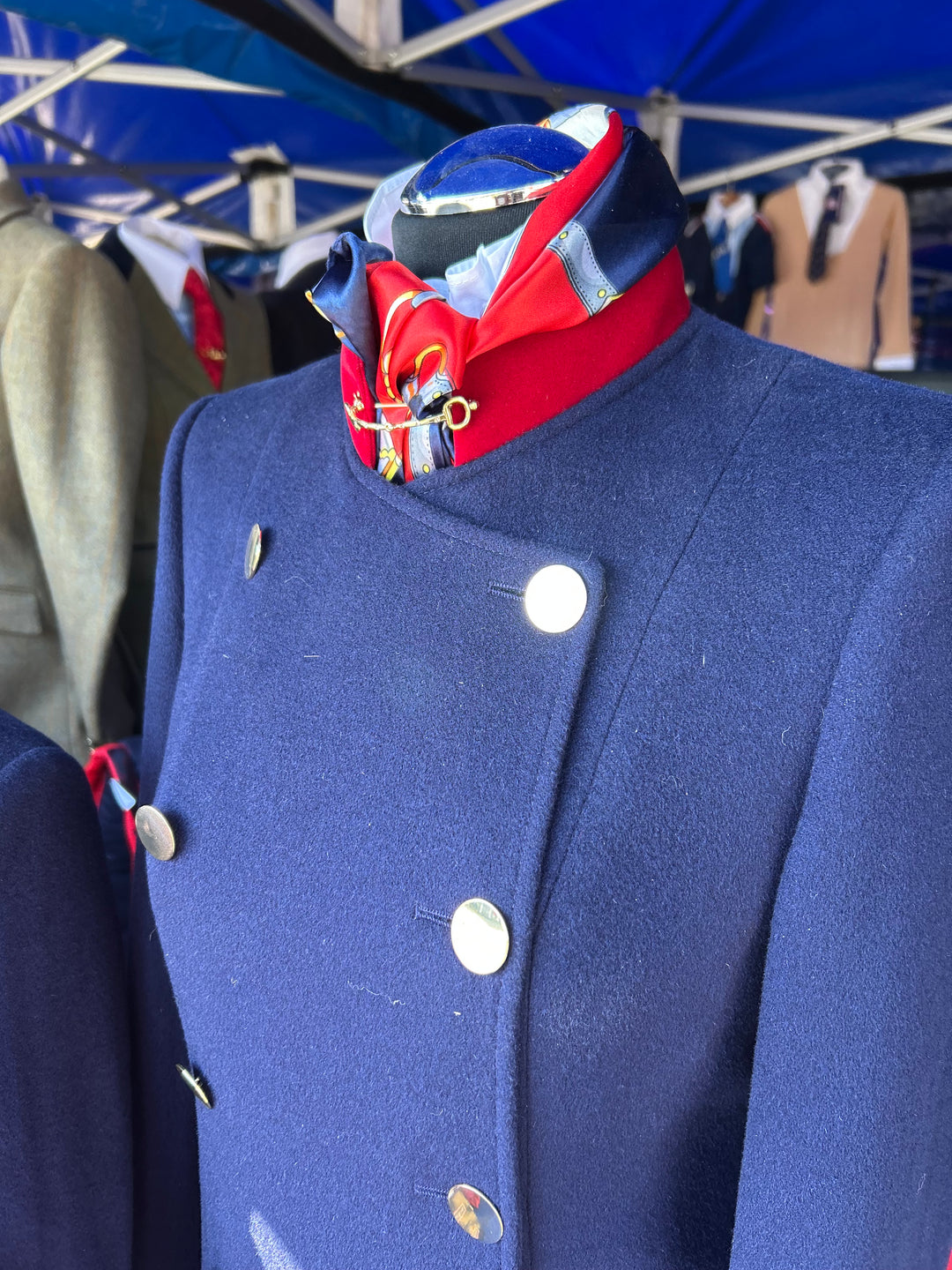 Ladies Wool Navy Dresscoat with Red Velvet Collar