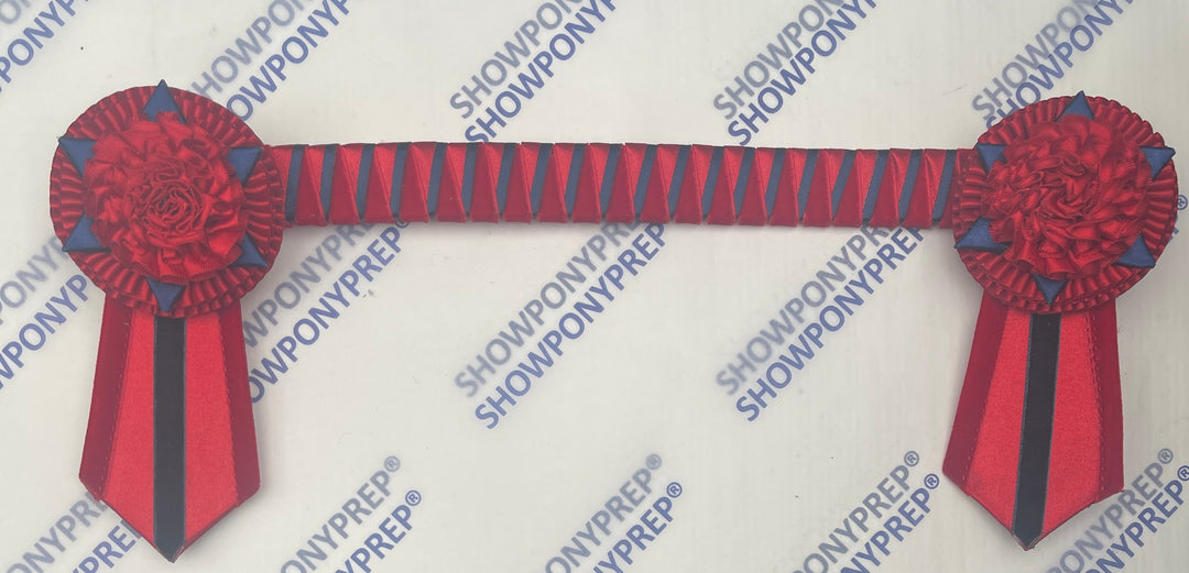 13.5” Red & Navy rose petal Browband