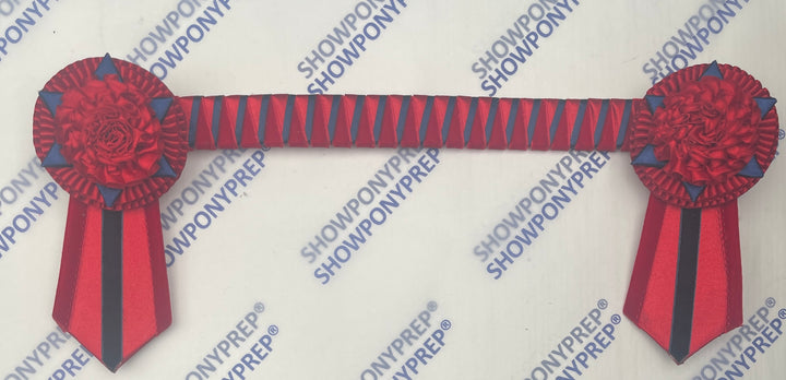 13.5” Red & Navy rose petal Browband