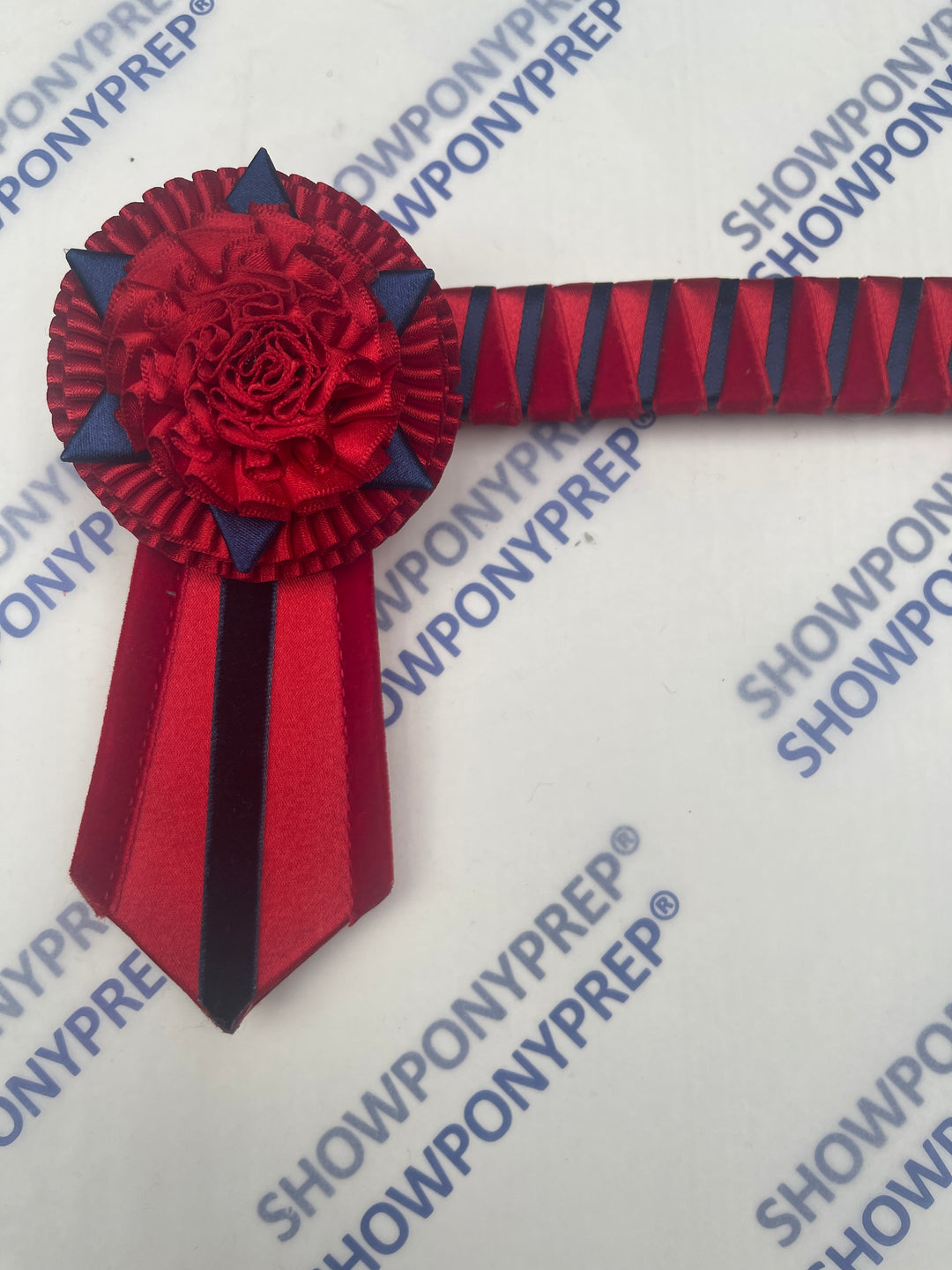 13.5” Red & Navy rose petal Browband