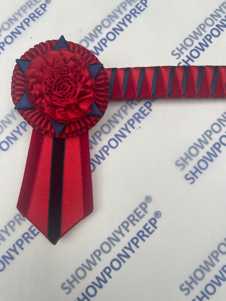 13.5” Red & Navy rose petal Browband