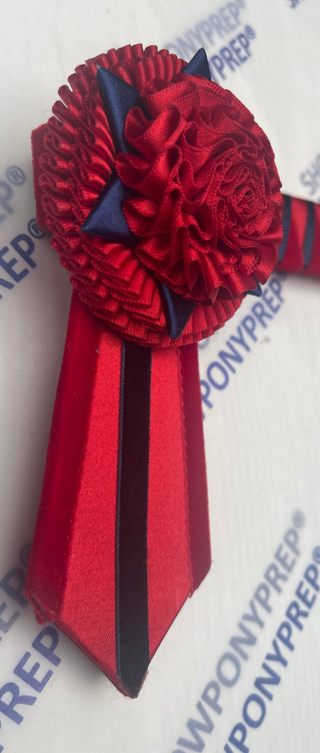 13.5” Red & Navy rose petal Browband