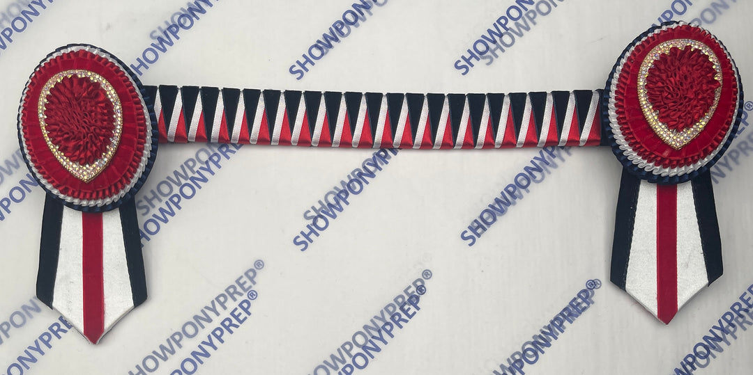 13.5” Navy & Red & White oval sided Browband
