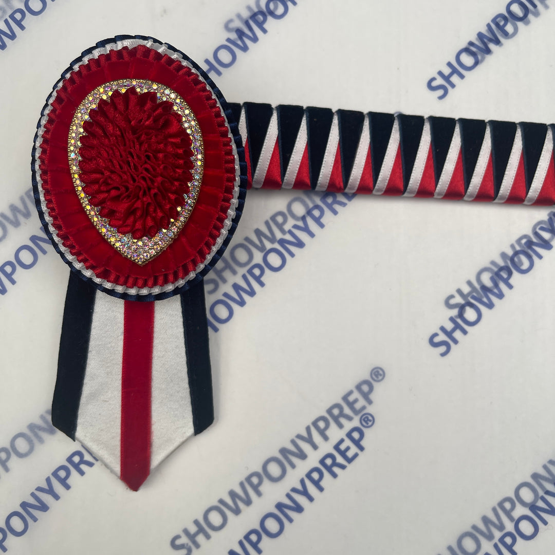 13.5” Navy & Red & White oval sided Browband