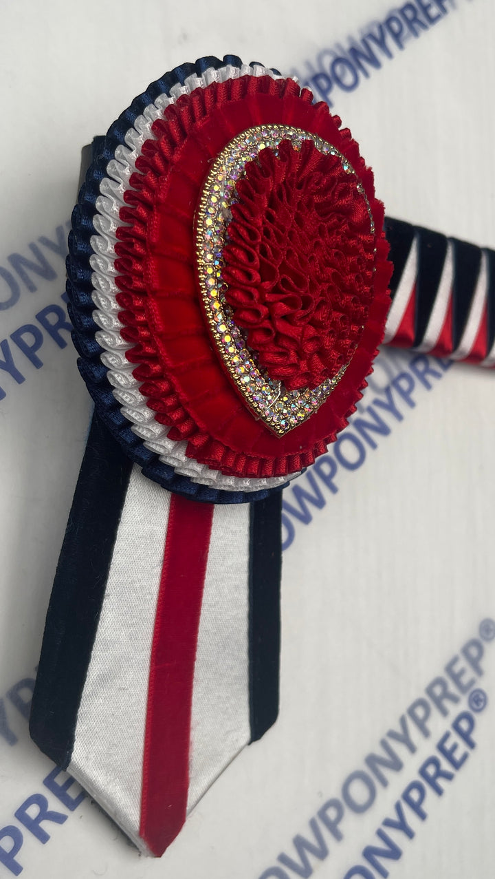 13.5” Navy & Red & White oval sided Browband