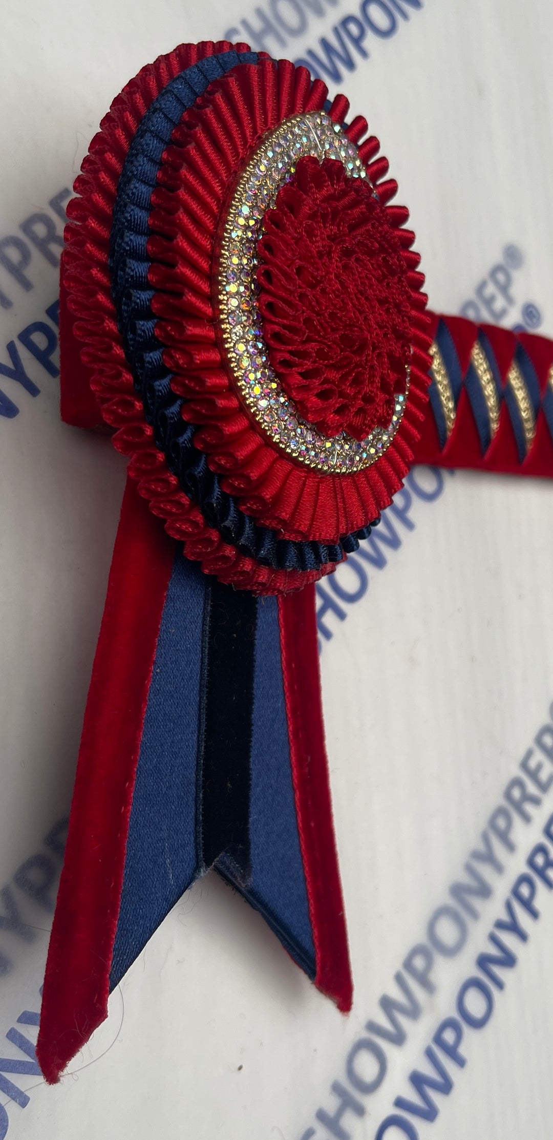 14” Navy & red oval Browband