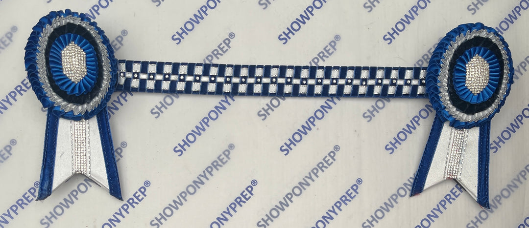 14.5”  Blue, Navy, White & Silver Checked Browband