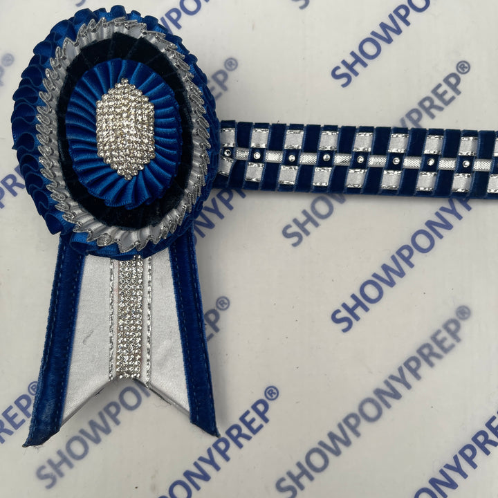 14.5”  Blue, Navy, White & Silver Checked Browband