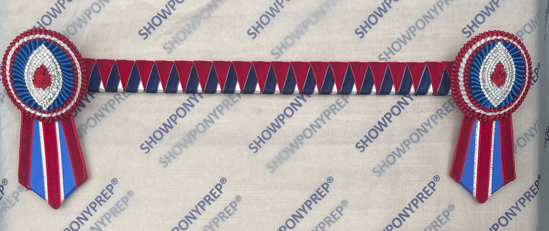 16" Red, Blue & Silver Oval Browband
