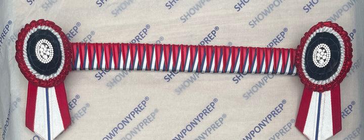 16” Navy, Red & White oval Browband