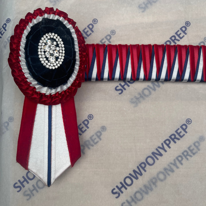 16” Navy, Red & White oval Browband