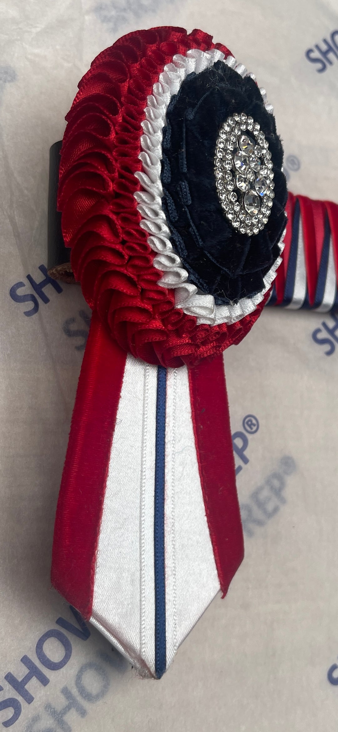 16” Navy, Red & White oval Browband