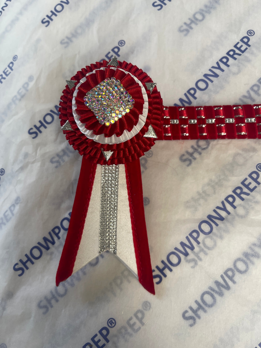 13.5" Red, Silver & White Browband