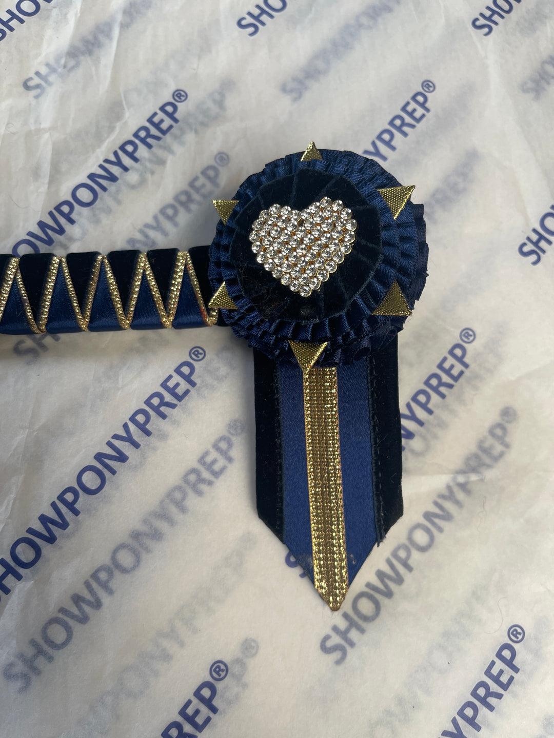 14” Navy & Gold with Heart Rosette