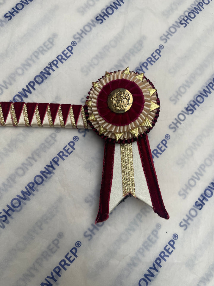 14.5” Burgundy & Gold Browband with Gold Button