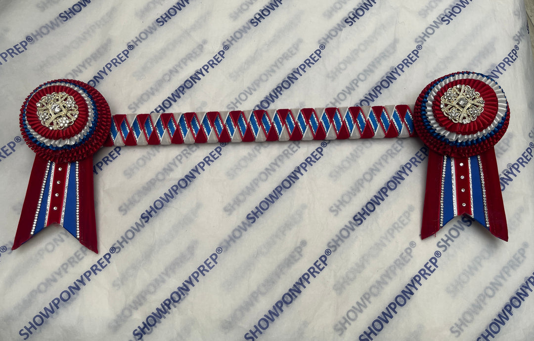 15” Red & Blue Browband with Diamonte design