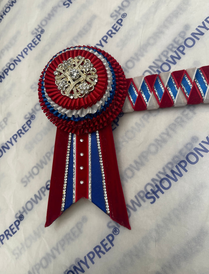 15” Red & Blue Browband with Diamonte design
