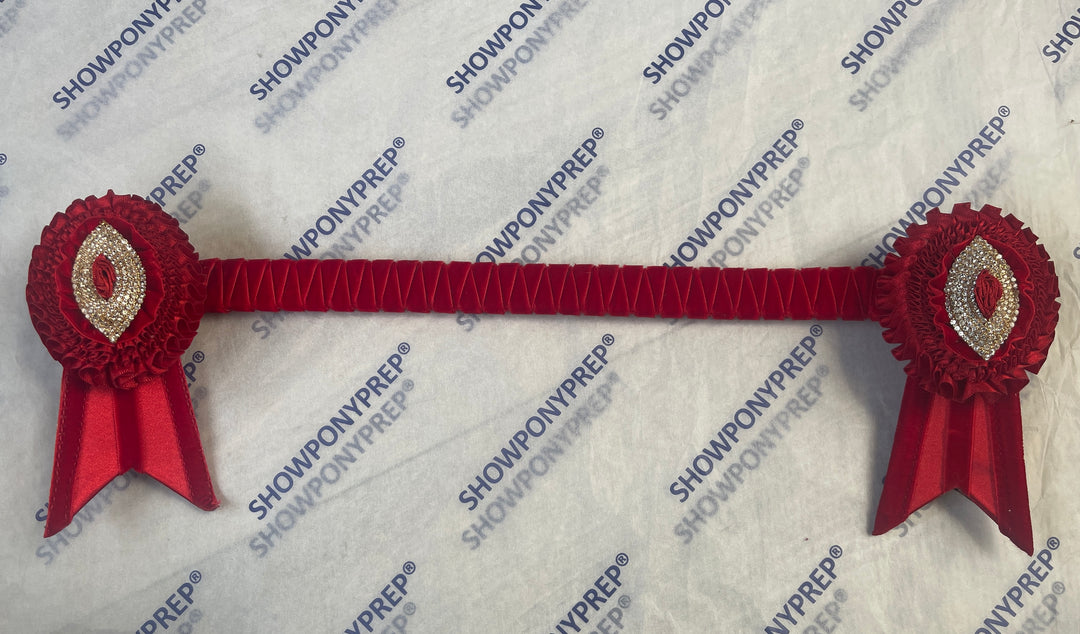 15.5" Red Browband with Oval Rosettes
