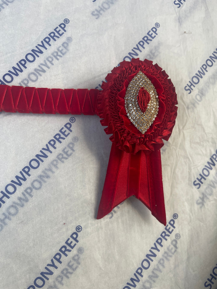 15.5" Red Browband with Oval Rosettes