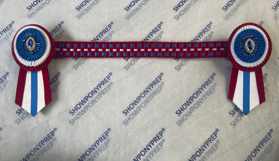 15.5" Red, Navy & White Browband with Oval Rosette