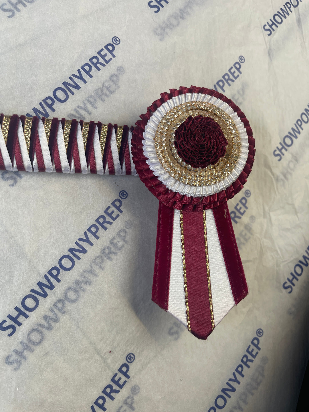 15.5" Burgundy, White & Gold Browband