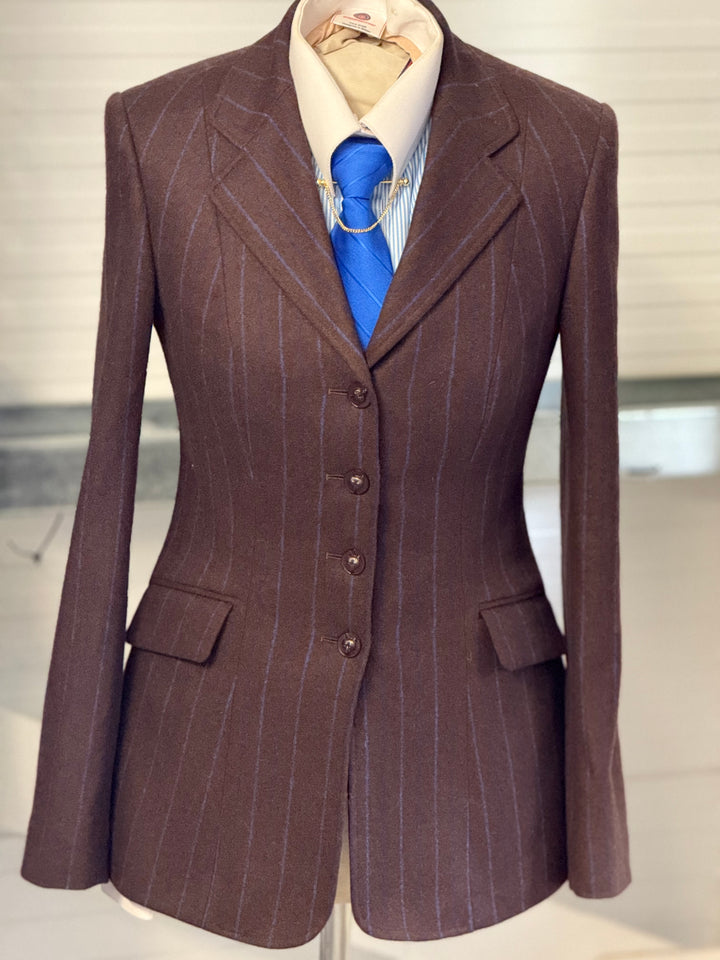 IN STOCK: LIGHTWEIGHT PRINCESS CUT TWEED WITH BLUE STRIPE