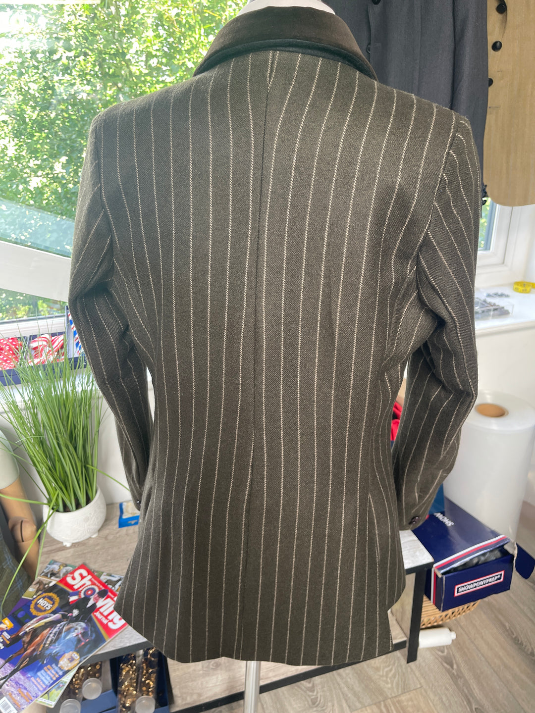 SALE: FOREST GREEN WITH PALE GREEN STRIPE WITH FOXHEAD BUTTONS