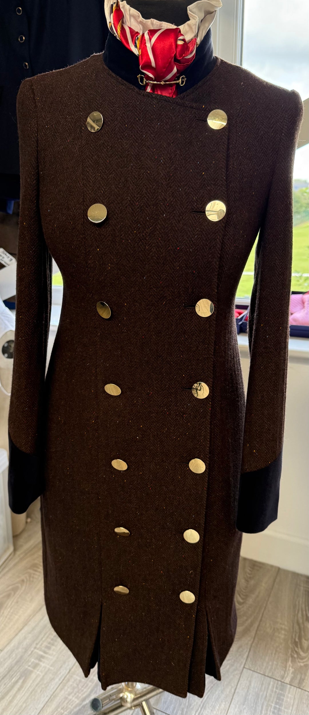 LADIES DRESS DONEGAL TWEED GOLD BUTTONS AND VELVET