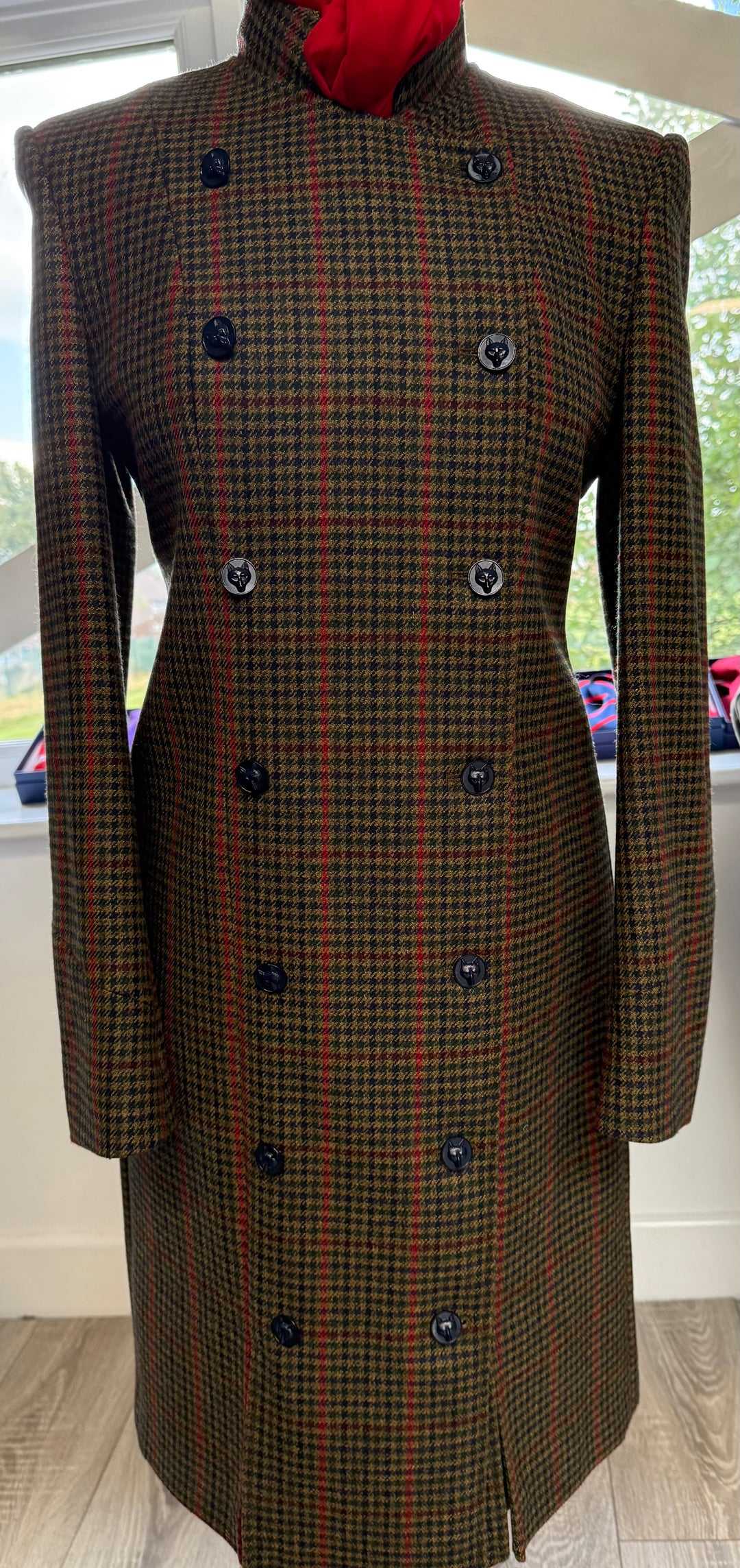 LADIES TWEED DRESS COAT WITH RED OVERCHECK