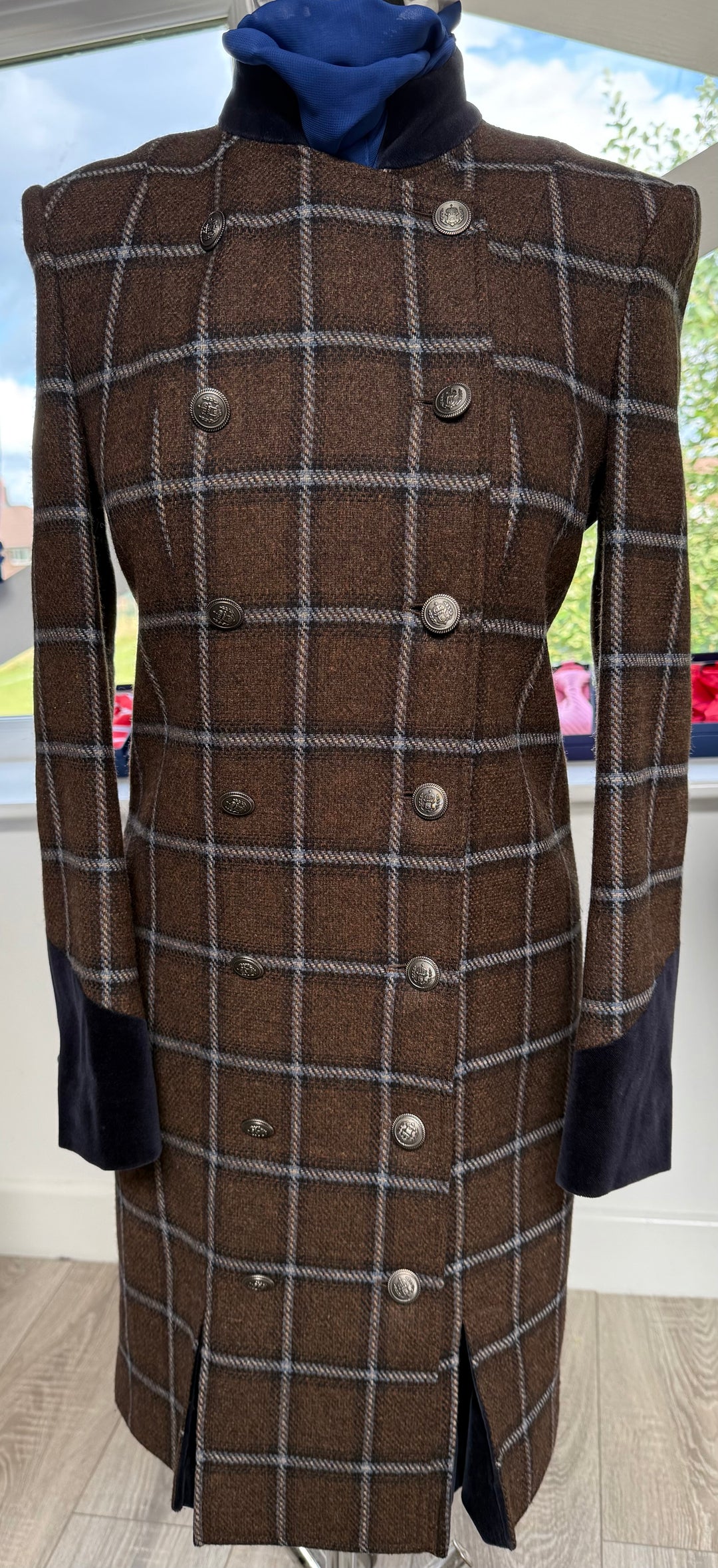 LADIES DRESS COAT WITH BLUE CHECK