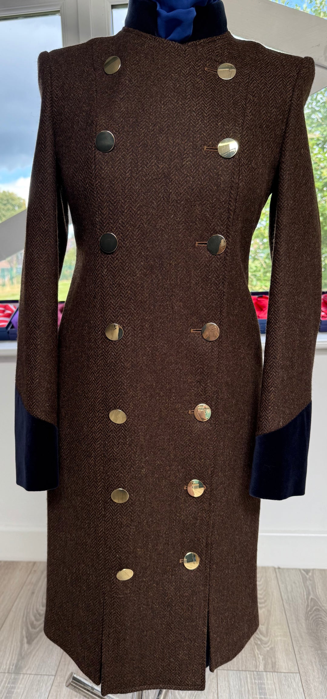 LADIES DRESS COAT BROWN HERRINGBONE