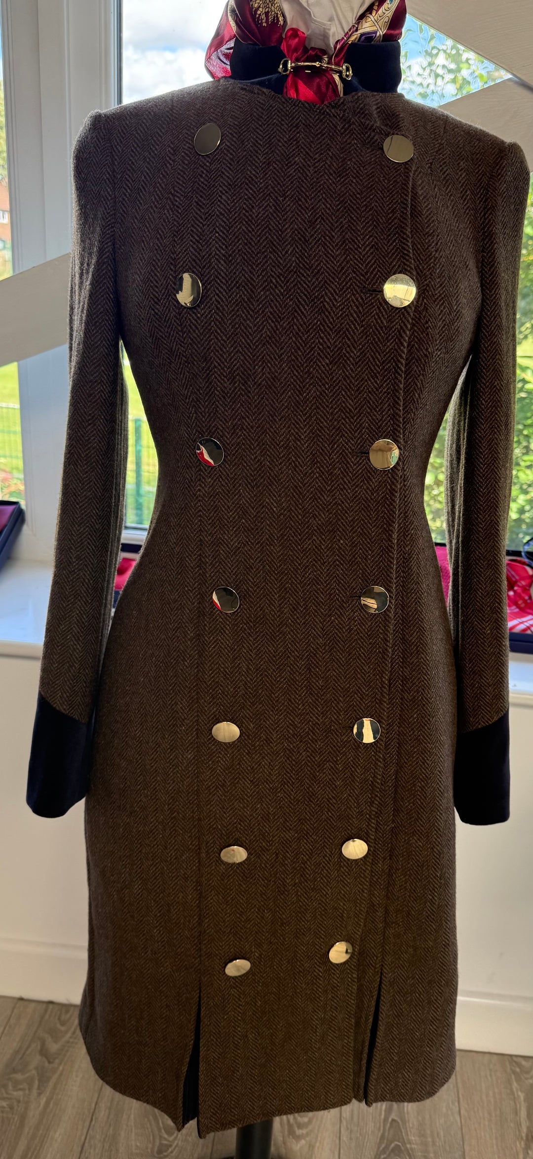 LADIES TWEED DRESS COAT GOLD BUTTONS AND VELVET