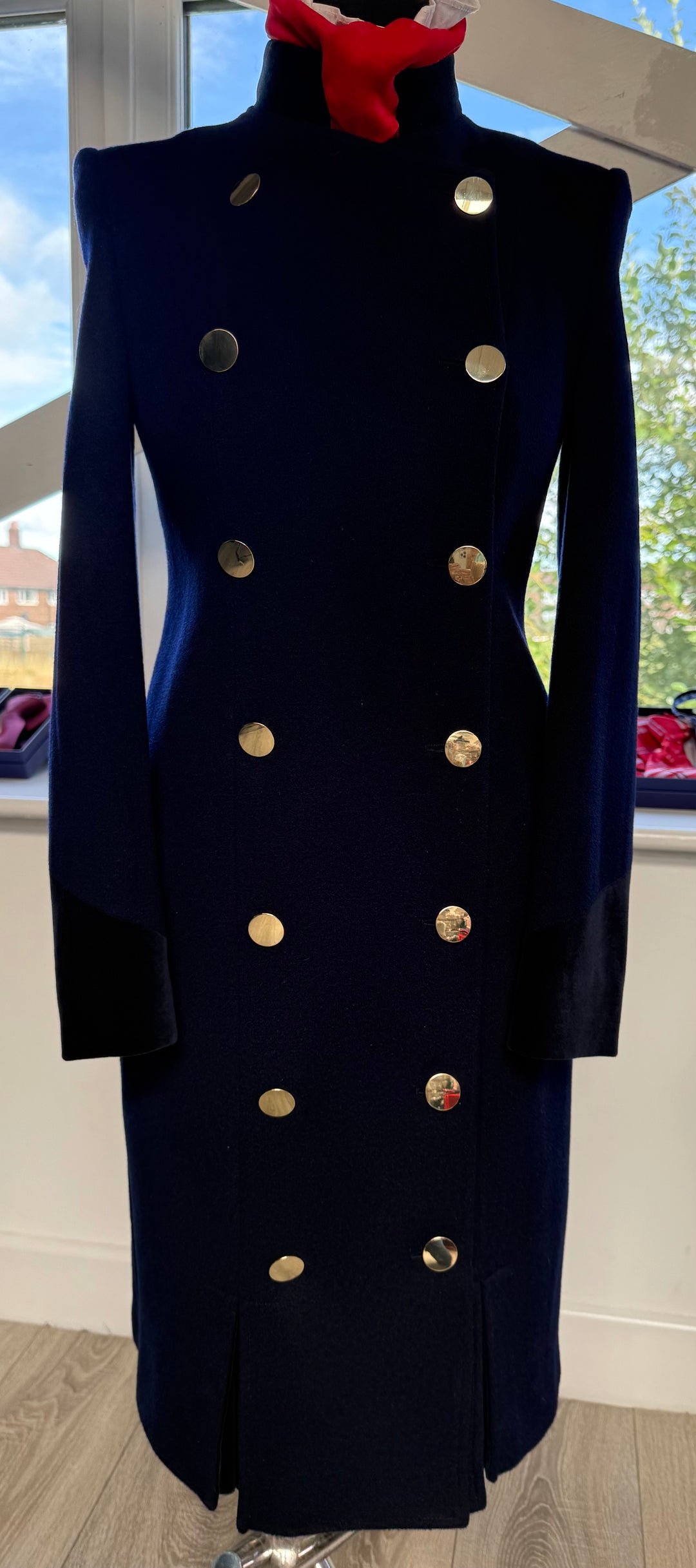 LADIES SOFT NAVY DRESS COAT WITH GOLD BUTTONS