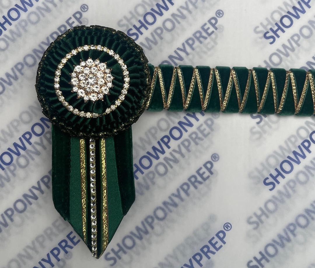 13” Green & Gold Browband with straight flags