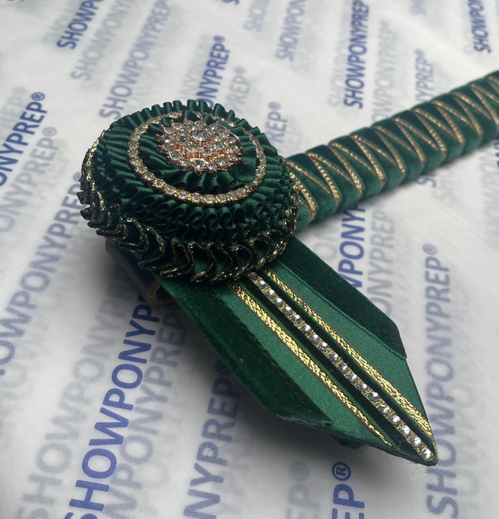 13” Green & Gold Browband with straight flags