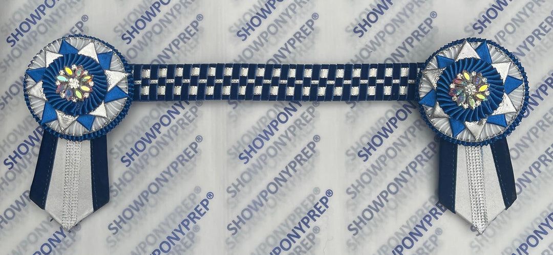 13” Blue, White & Silver Chequerboard Browband