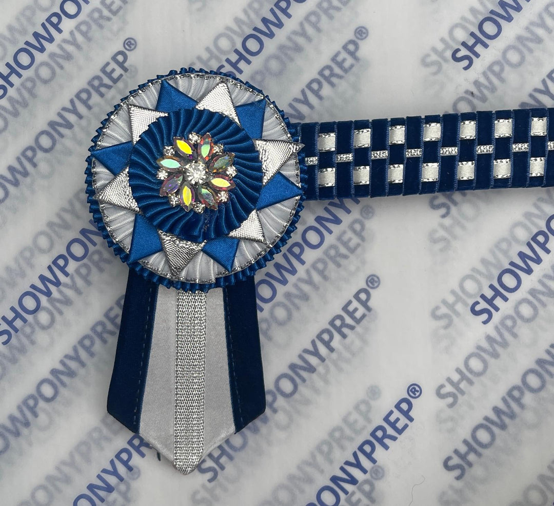 13” Blue, White & Silver Chequerboard Browband