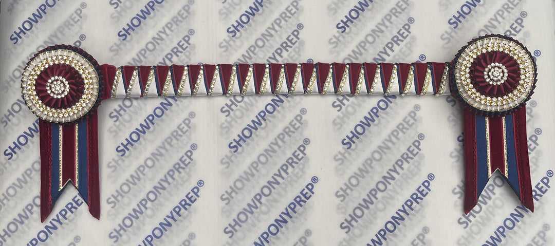 14.5” Burghundy, Navy Cream and Bling browband