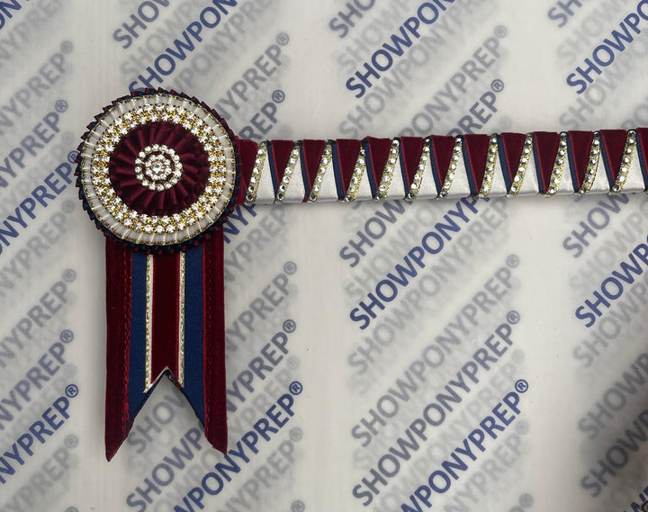 14.5” Burghundy, Navy Cream and Bling browband