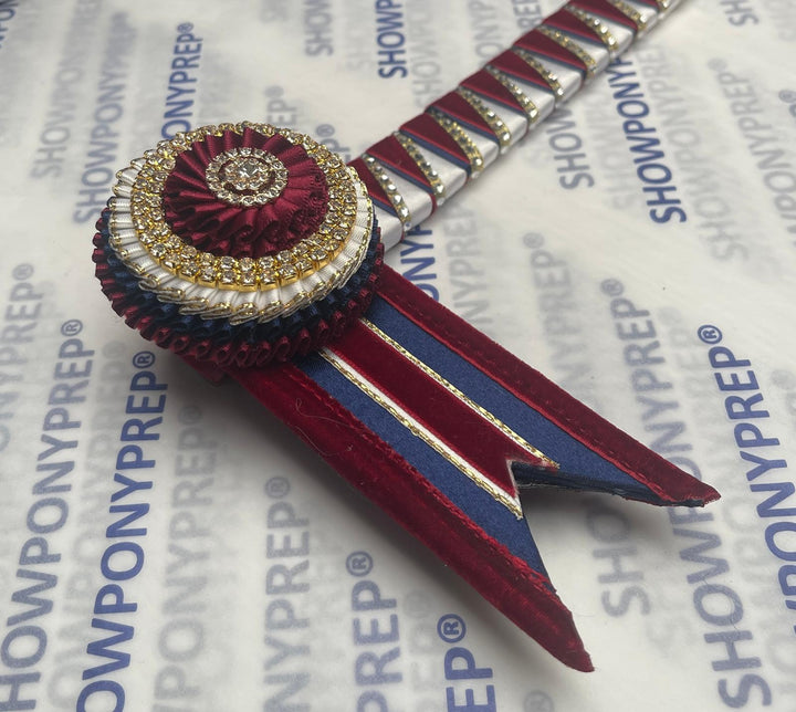 14.5” Burghundy, Navy Cream and Bling browband