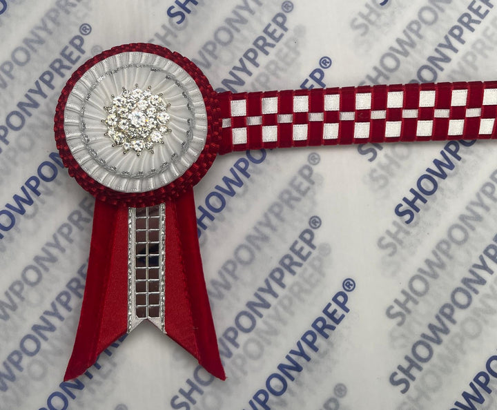 16" Red, white and silver Chequerboard Browband
